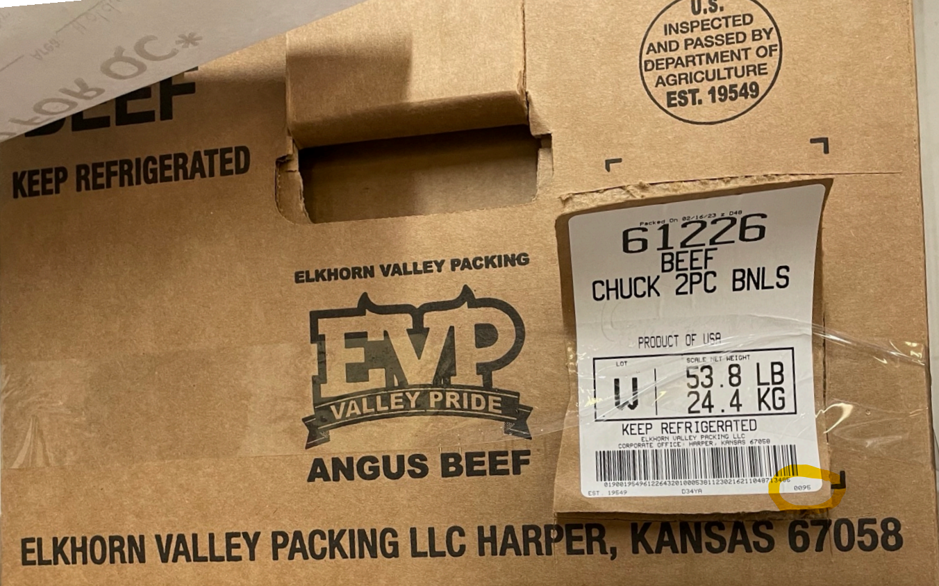 Cardboard packaging of recalled beef products