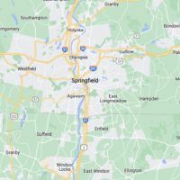 A Google Maps screen capture of Springfield, Massachusetts, and its surrounding area.