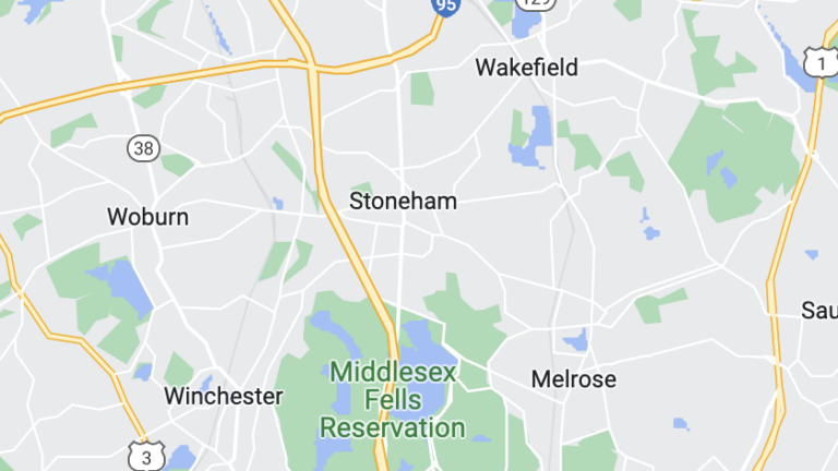 A Google Maps screenshot of Stoneham, Mass. and surrounding towns.
