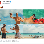 Tom Brady with former Patriots on the beach