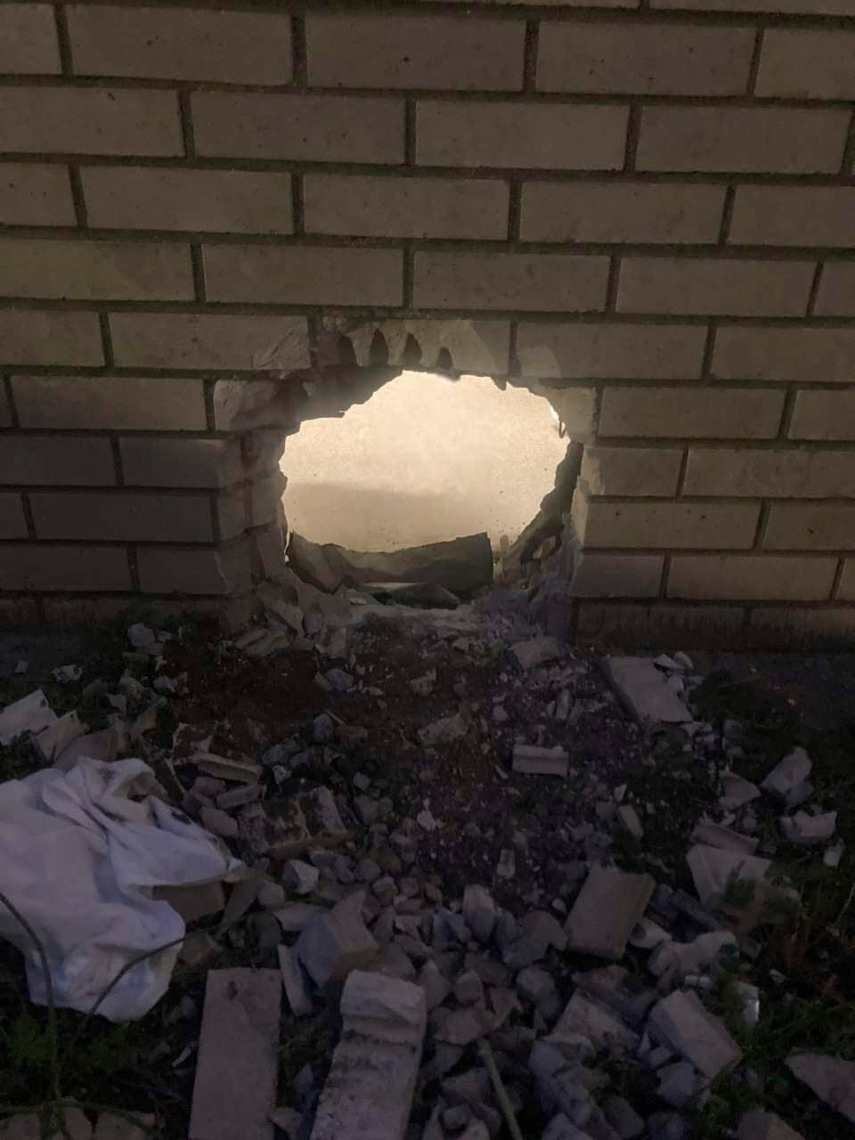 The hole in the Newport News jail wall.