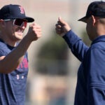 Red Sox manager Alex Cora with shortstop Kiké Hernandez.