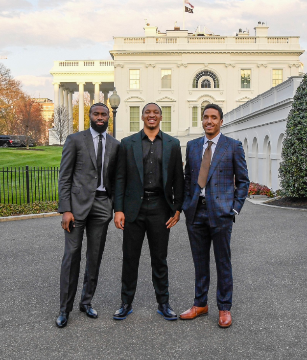 Jaylen Brown, Malcolm Brogdon, and Grant Williams visited the White House on Monday.