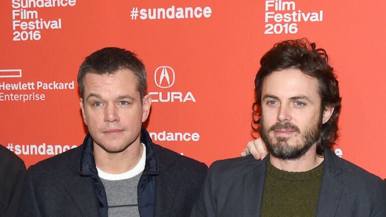 Matt Damon and Casey Affleck at a screening of "Manchester by the Sea."