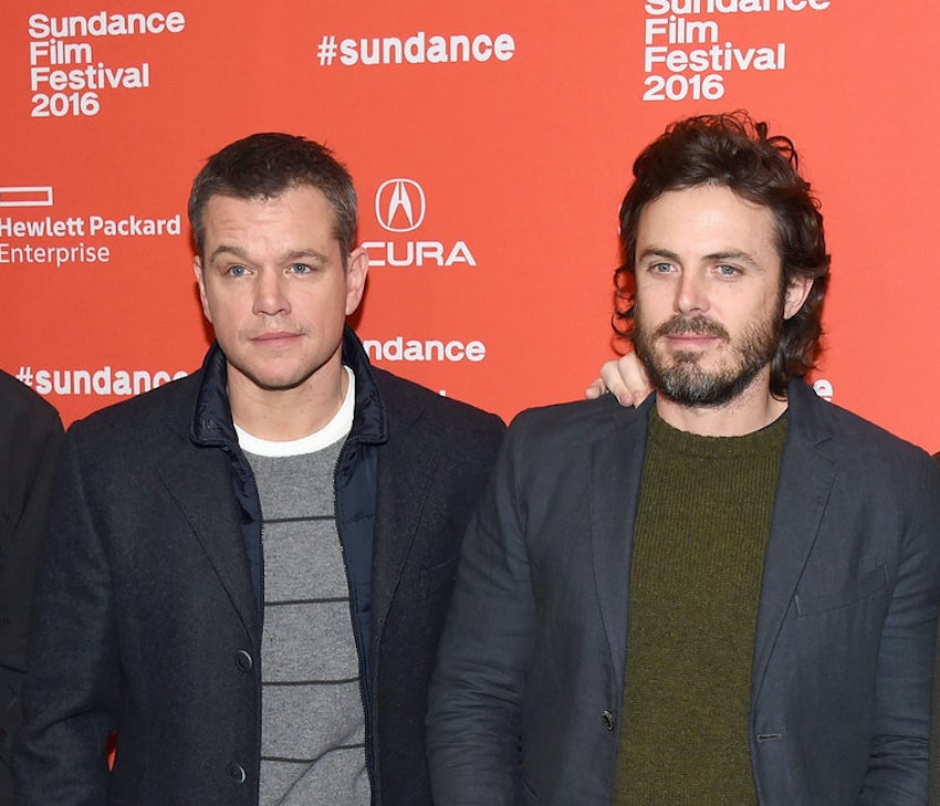 Matt Damon and Casey Affleck at a screening of "Manchester by the Sea."