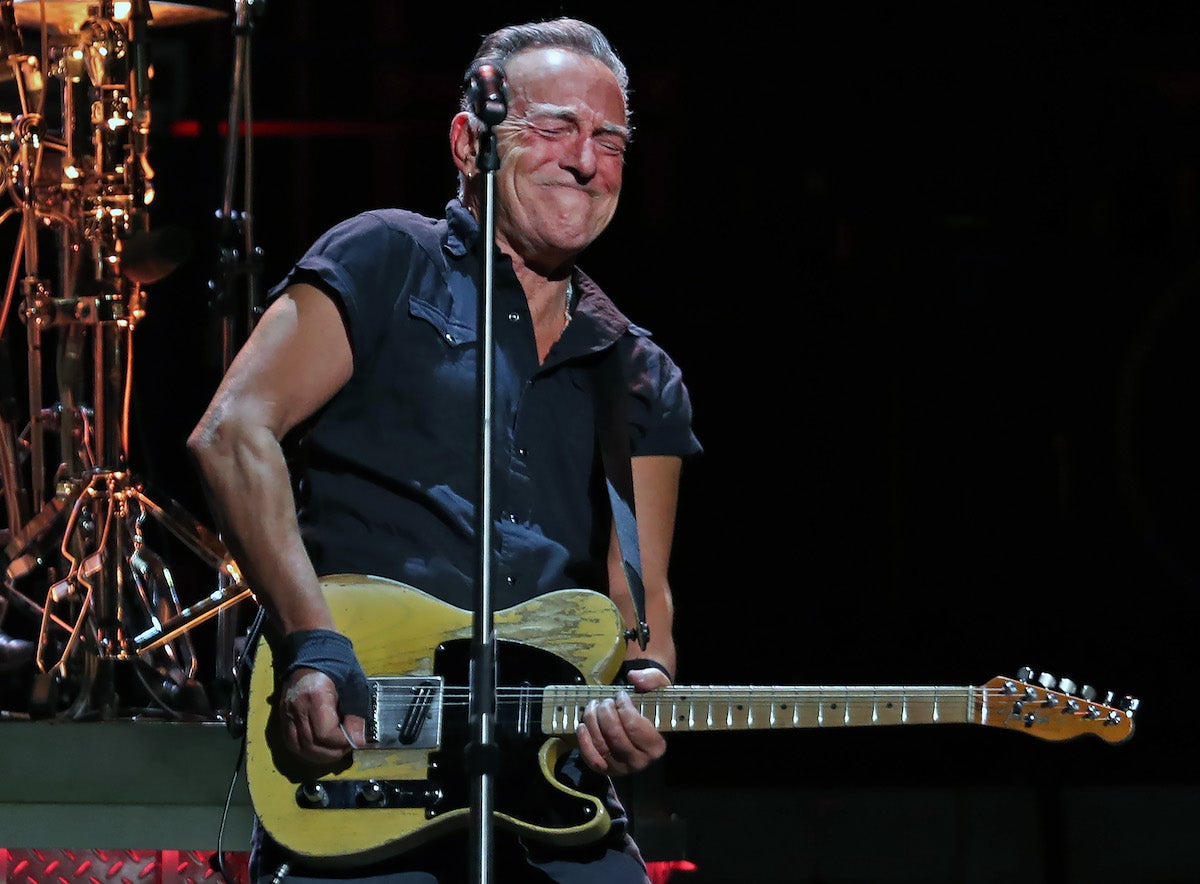 Bruce Springsteen takes a guitar solo at TD Garden in Boston, March 20, 2023.