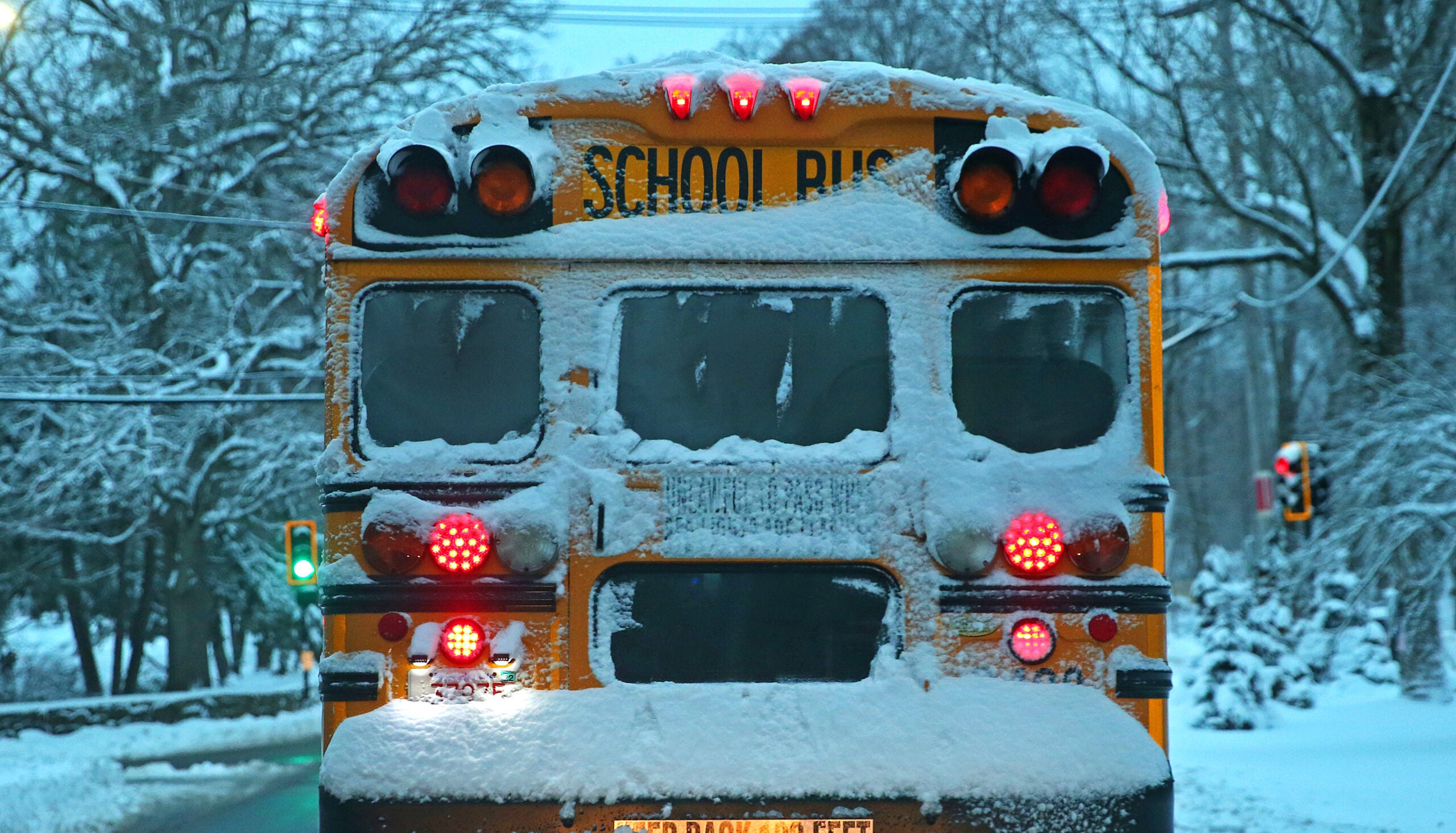 A snowy school bus