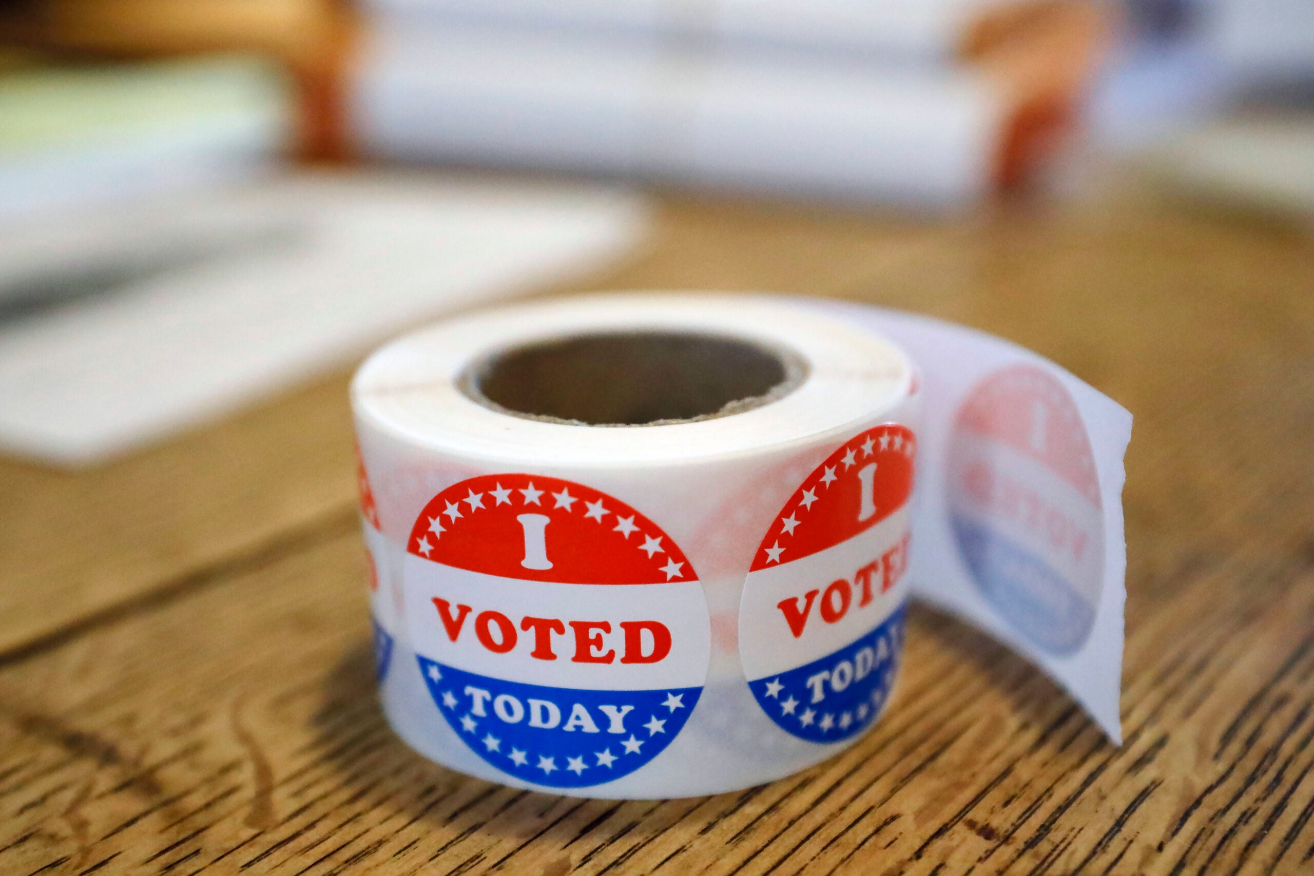 A roll of stickers that read "I Voted Today"