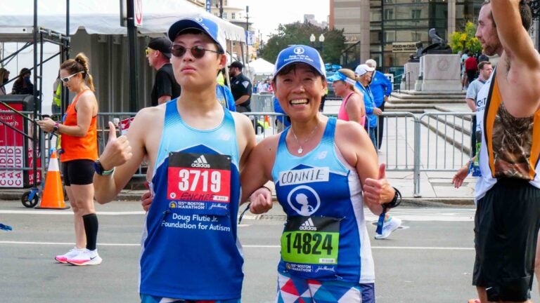 Enchee Xu at the 125th Boston Marathon.