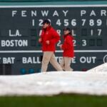 Red Sox grounds crew put on tarp