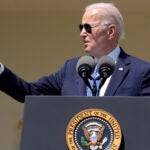 President Joe Biden speaks during a ceremony honoring the Council of Chief State School Officers' 2023 Teachers of the Year in the Rose Garden of the White House.