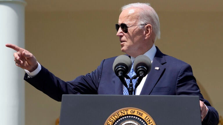 President Joe Biden speaks during a ceremony honoring the Council of Chief State School Officers' 2023 Teachers of the Year in the Rose Garden of the White House.