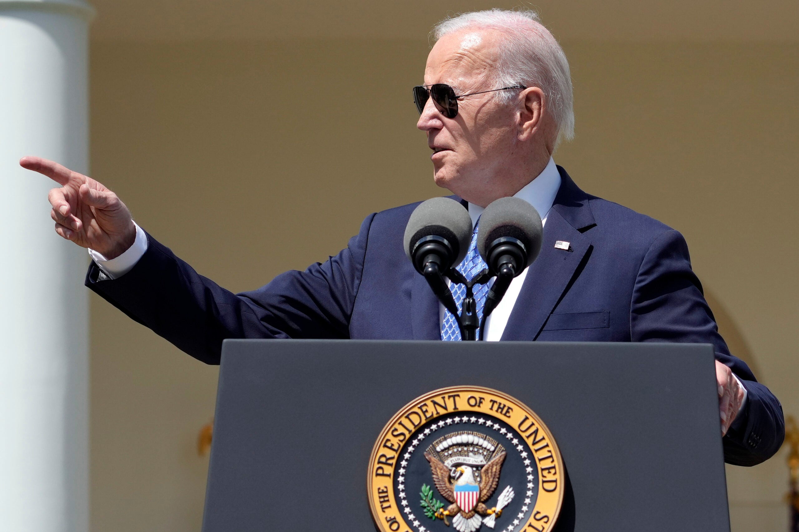President Joe Biden speaks during a ceremony honoring the Council of Chief State School Officers' 2023 Teachers of the Year in the Rose Garden of the White House.