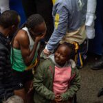 Hellen Obiri, 33, of Kenya reacts after taking first place in the Women's race during the 127th Boston Marathon in Boston, Massachusetts