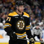 Boston Bruins left wing Taylor Hall (71) against the Tampa Bay Lightning during the first period of an NHL hockey game Thursday, Jan. 26, 2023, in Tampa, Fla.