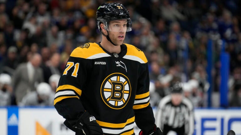 Boston Bruins left wing Taylor Hall (71) against the Tampa Bay Lightning during the first period of an NHL hockey game Thursday, Jan. 26, 2023, in Tampa, Fla.