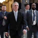 Speaker of the House Kevin McCarthy, R-Calif., walks inside the Capitol in Washington, Thursday, April 27, 2023.