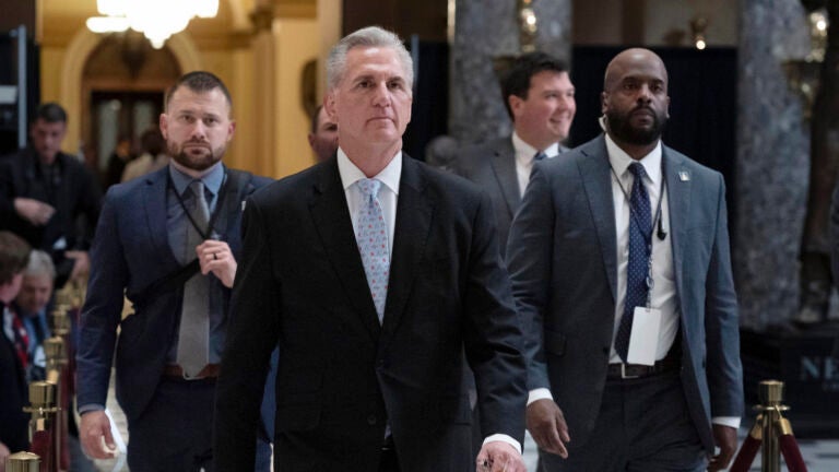 Speaker of the House Kevin McCarthy, R-Calif., walks inside the Capitol in Washington, Thursday, April 27, 2023.