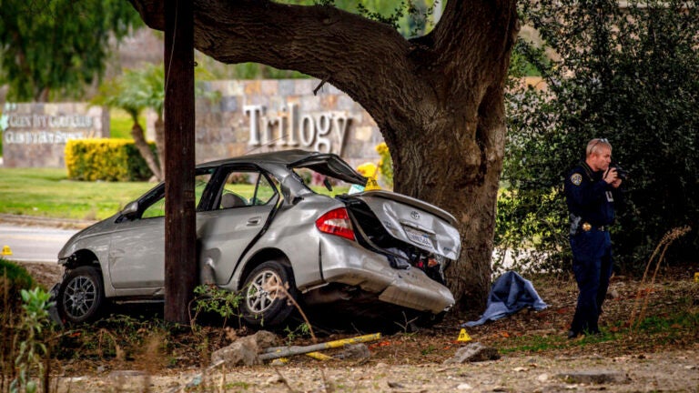The scene of the crash in Temescal Valley, south of Corona, California, in 2020.
