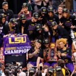 LSU celebrates winning the National Championship.