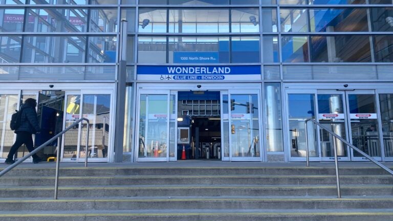 The entrance to the Wonderland T station in Revere.