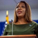 alt = New York Attorney General Letitia James speaks during a press conference, Sept. 21, 2022, in New York.