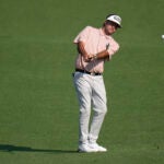 Bubba Watson on the green practicing for the Masters