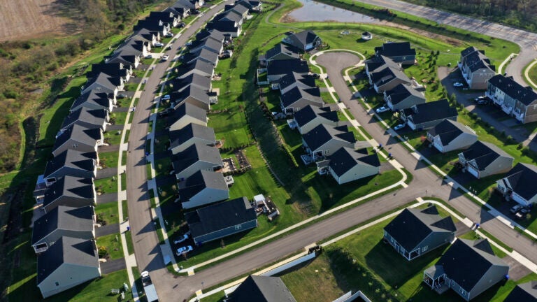 a new housing development in Pennsylvania is shown to illustrate the rise in mortgage rates.