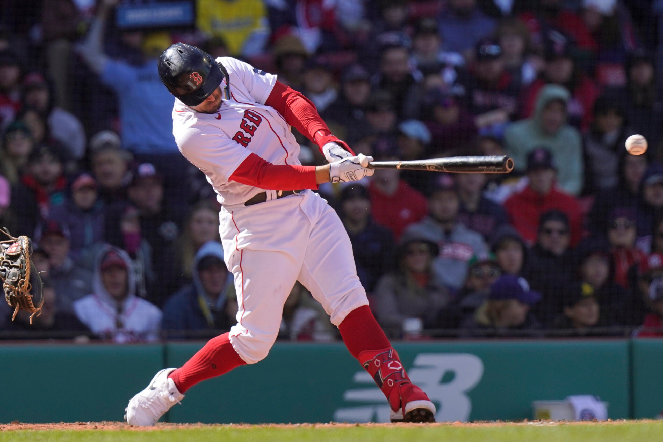 Boston Red Sox Adam Duvall hits a two-run single