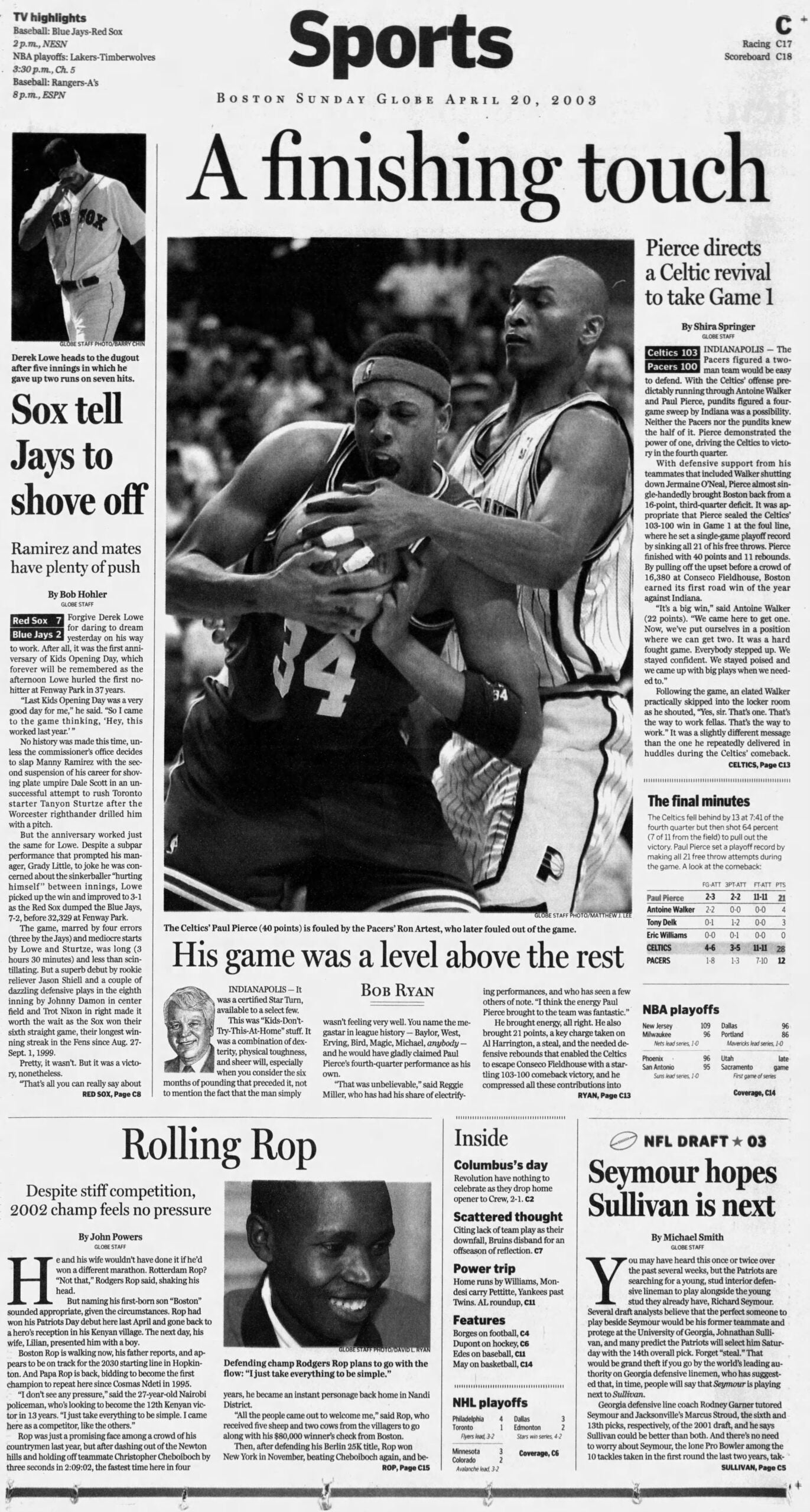 Paul Pierce Celtics Pacers 2003 Boston Globe