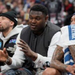 Zion Williamson on the bench for the pelicans.