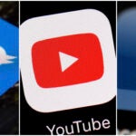 alt = Logos for companies from left, Twitter, YouTube, and Facebook.