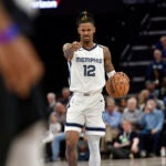 Ja Morant playing for the Memphis Grizzlies.