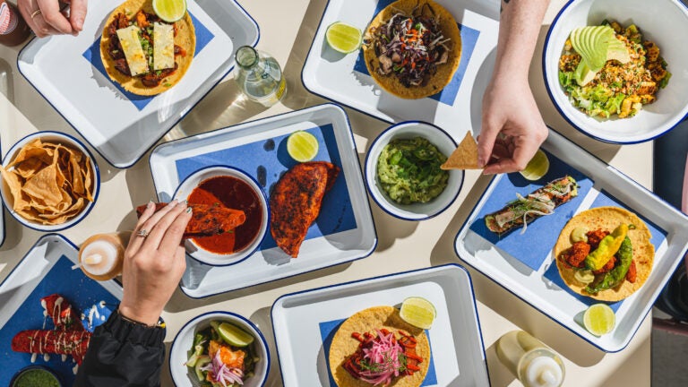 A table at Borrachito filled with food