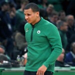 Celtics head coach Joe Mazzulla shows his concern on his face late in the fourth quarter.