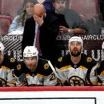 There were plenty of long faces for Boston Bruins head coach Jim Montgomery and his team during the second period. b The Florida Panthers host the Boston Bruins in Game 6 of the Stanley Cup Playoffs on April 28, 2023 at FLA Live Arena in Sunrise, FL.