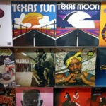 A wall of records at a record store