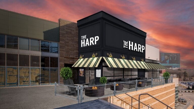 An architectural rendering of The Harp, a popular West End sports bar that is opening a location at Gillette Stadium's Patriot Place.