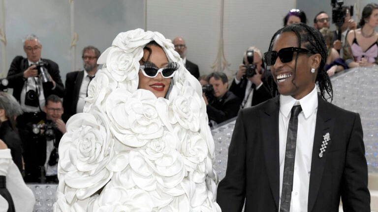 Rihanna, left, and A$AP Rocky attend The Metropolitan Museum of Art's Costume Institute benefit gala celebrating the opening of the "Karl Lagerfeld: A Line of Beauty" exhibition on Monday, May 1, 2023, in New York.
