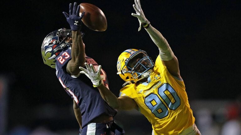 Isaiah Bolden #23 of the Jackson State Tigers breaks up a pass during the second half of the game against Tyler Kirkwood #80 of the Southern University Jaguars in the SWAC Championship at Mississippi Veterans Memorial Stadium on December 03, 2022 in Jackson, Mississippi.