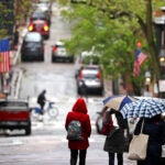 Boston showers seen from Beacon Hill by Pinckney Street.