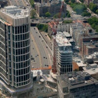 New towers built over the Massachusetts Turnpike as seen from View Boston, the viewing platform on the upper floors of the Prudential tower.