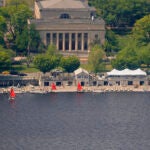 Boston weather -- The Walker Memorial and MIT Sailing Pavilion on the Charles River