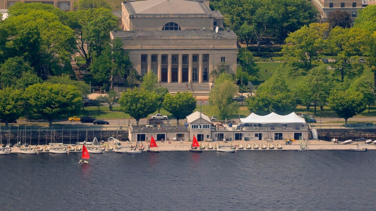 Boston weather -- The Walker Memorial and MIT Sailing Pavilion on the Charles River