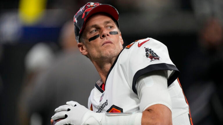 Tampa Bay Buccaneers quarterback Tom Brady (12) is shown before an NFL football game against the Atlanta Falcons Sunday, Jan. 8, 2023, in Atlanta.