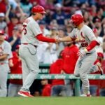 Red Sox -- St. Louis Cardinals' Nolan Arenado celebrates after his two-run home run during the first inning.