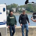 Casey Affleck and Matt Damon filming scenes for "The Instigators" in Quincy.