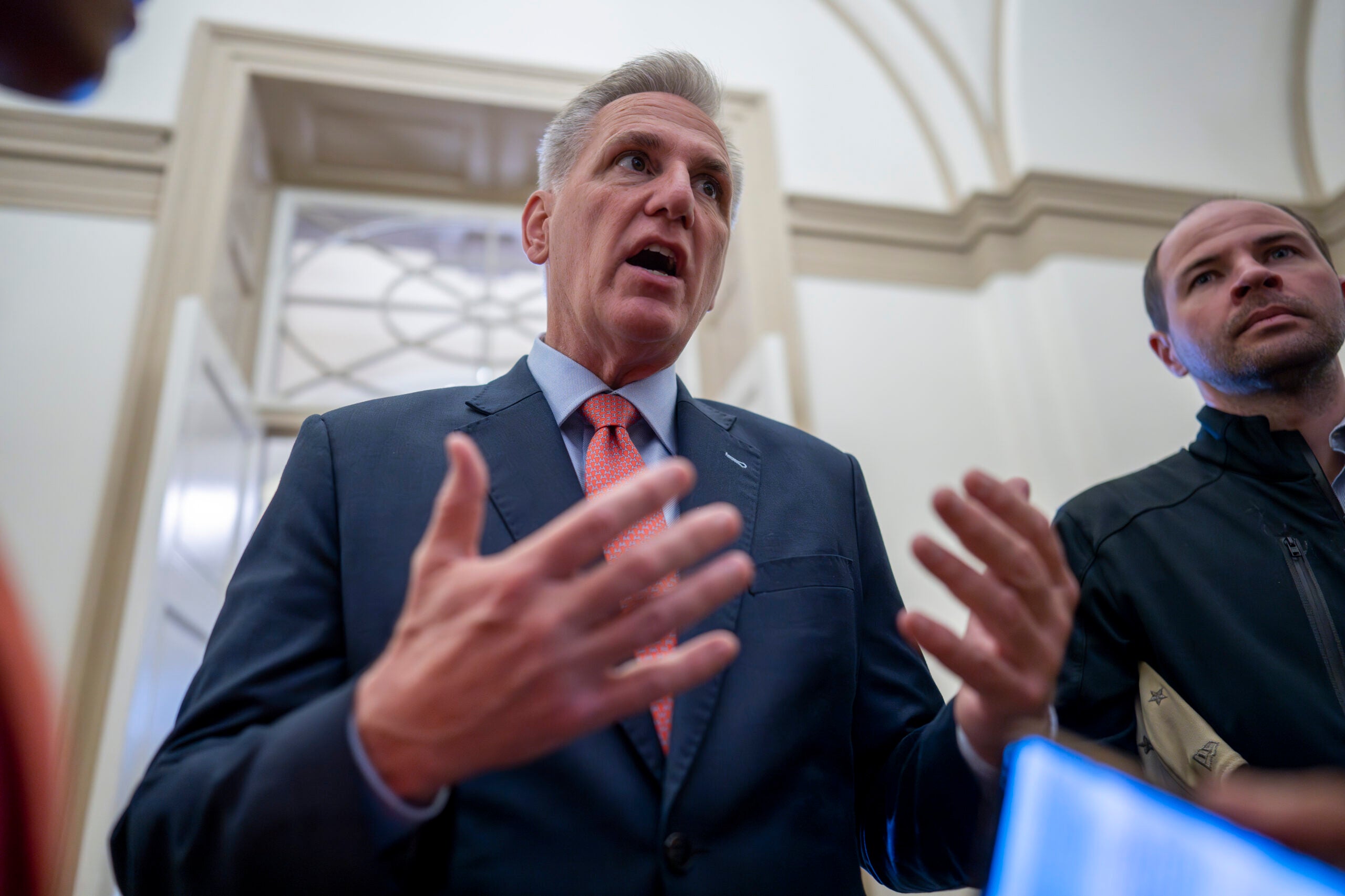 Debt ceiling -- Speaker of the House Kevin McCarthy, R-Calif., speaks to reporters at the Capitol in Washington, Wednesday, May 24, 2023.