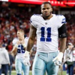 Dallas Cowboys linebacker Micah Parsons (11) walks off the field after an NFL divisional round playoff football game against the San Francisco 49ers in Santa Clara, Calif., Sunday, Jan. 22, 2023.
