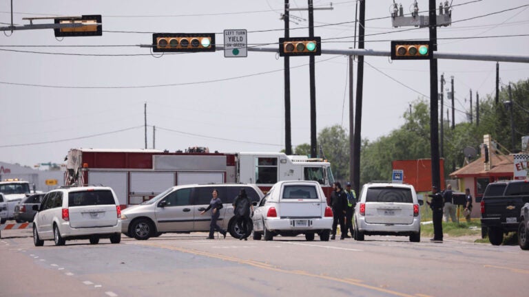 Emergency personnel respond to a fatal collision in Brownsville, Texas, on Sunday, May 7, 2023.